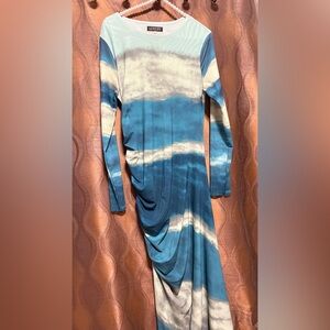 Elegant Blue Tie-Dye Maxi Dress